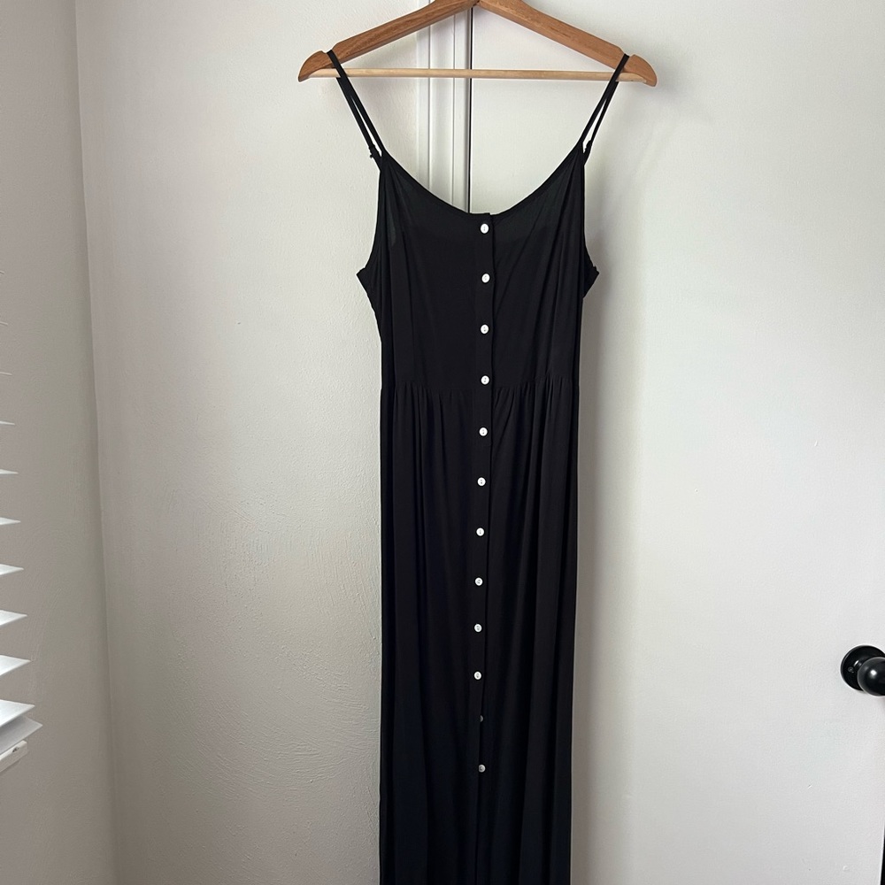 Cotton on smocked back button down black maxi with adjustable straps size S